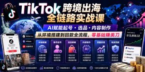 TikTok跨境出海全链路实战课,AI赋能起号・选品・内容制作,从环境搭建到回款全流程,零基础賺美刀-KJ分享