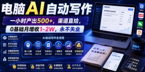 电脑AI自动写作,一小时产出500+,渠道直给,0基础月增收1-2W,永不失业【揭秘】-KJ分享