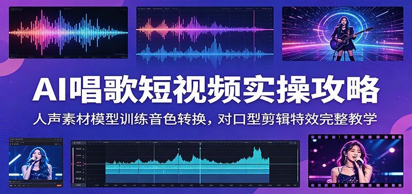 AI唱歌短视频实操攻略:人声素材模型训练音色转换,对口型剪辑特效完整教学-KJ分享