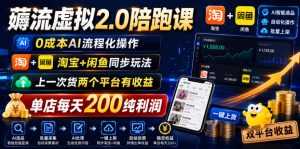 薅流虚拟2.0陪跑课，0成本AI流程化操作，淘宝+闲鱼同步玩法，上一次货两个平台有收益，单店每天200纯利润-KJ分享