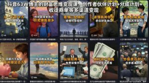 抖音63W博主的财富思维变现课，创作者伙伴计划+分成计划+收徒商单等多渠道变现-KJ分享