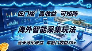 海外智能采集玩法,低门槛高单价可矩阵,当天可见收益,单窗口30+-KJ分享