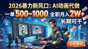 2026暴力新风口：AI动画代做，一单500~1000，全职月入2W+，长期可干-KJ分享