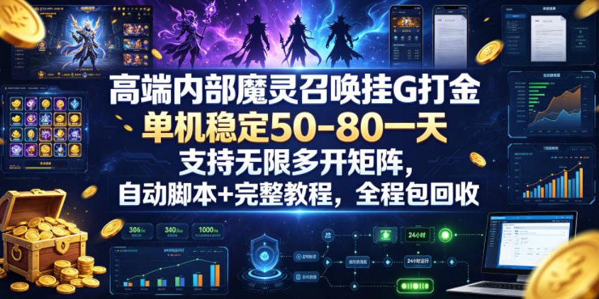 高端内部魔灵召唤挂G打金，单机稳定50-80一天，支持无限多开矩阵，自动脚本+完整教程，全程包回收【揭秘】-KJ分享