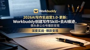 2026AI写作实战营3.0-更新：Workbuddy创建写作Skill+去AI痕迹，微头条公众号爆款变现-KJ分享
