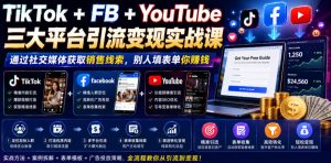 TikTok+FB+YouTube三大平台引流变现实战课，通过社交媒体获取销售线索，别人填表单你賺钱【原创双语字幕】-KJ分享