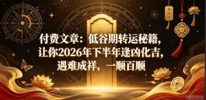 付费文章:低谷期转运秘籍,让你2026年下半年逢凶化吉,遇难成祥,一顺百顺-KJ分享