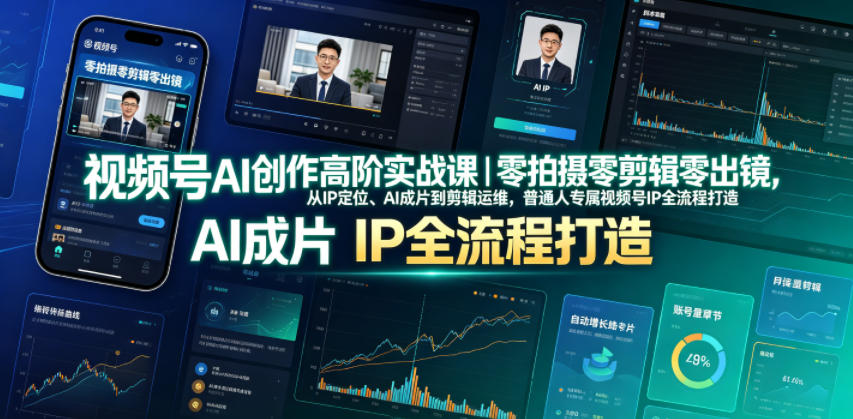 视频号AI创作高阶实战课｜零拍摄零剪辑零出镜，从IP定位、AI成片到剪辑运维，普通人专属视频号IP全流程打造-KJ分享