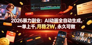 2026暴力副业：AI动画全自动生成，一单上千，月稳2W，永久可做【揭秘】-KJ分享