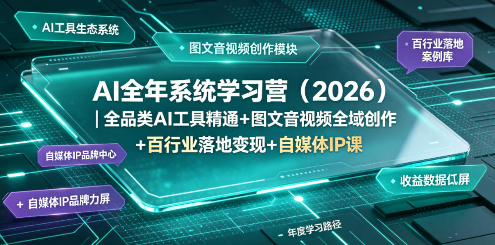 AI全年系统学习营(2026)｜全品类AI工具精通+图文音视频全域创作+百行业落地变现+自媒体IP打造年度进阶大课-KJ分享