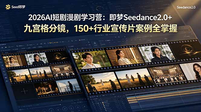 2026AI短剧漫剧学习营：即梦Seedance2.0+九宫格分镜，150+行业宣传片案例全掌握-KJ分享