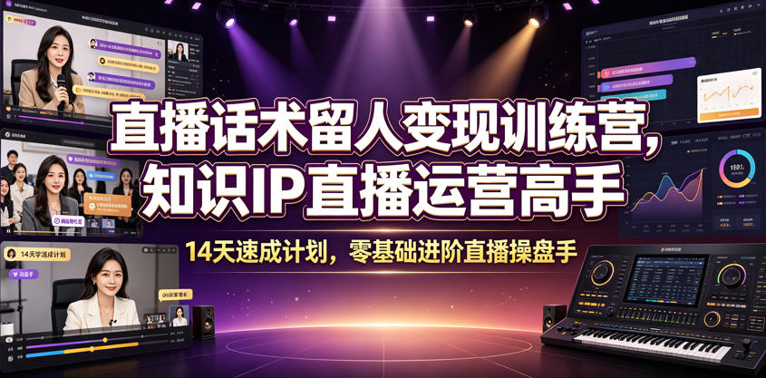 直播话术留人变现训练营，知识IP直播运营高手，14天速成计划，零基础进阶直播操盘手-KJ分享