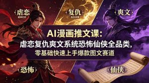 AI漫画推文课:虐恋复仇爽文系统恐怖仙侠全品类,零基础快速上手爆款图文赛道-KJ分享