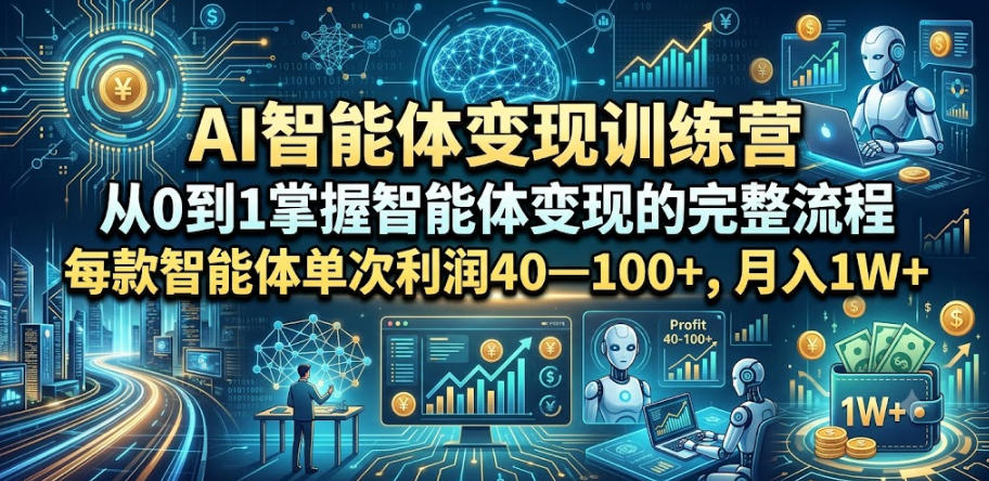 AI智能体变现训练营，从0到1掌握智能体变现的完整流程，每款智能体单次利润40—100+，月入1W+-KJ分享