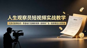 人生观察员短视频实战教学,沉浸式剧情创作,零基础打造爆款视频,接商单广告,独家精选分成收益-KJ分享