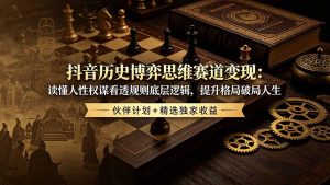 抖音历史博弈思维赛道变现：读懂人性权谋看透规则底层逻辑，提升格局破局人生，伙伴计划+精选独家收益-KJ分享