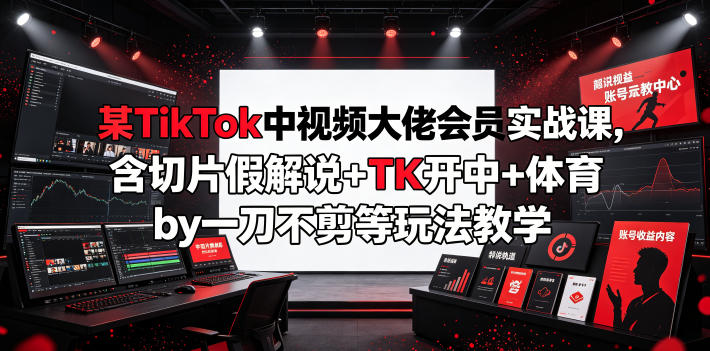 某TikTok中视频大佬会员实战课，含切片假解说+TK开中+体育by一刀不剪等玩法教学-KJ分享